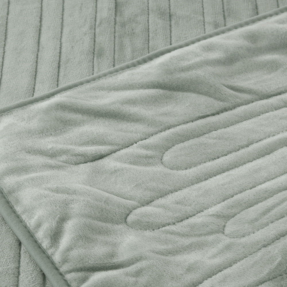 Isaak Electric Heated Blanket Washable Throw Rug Coral Fleece Light Green