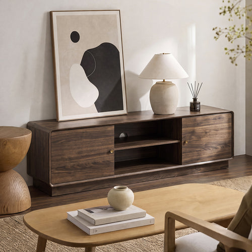 Aster TV Cabinet 160cm Entertainment Unit Open Shelves Walnut