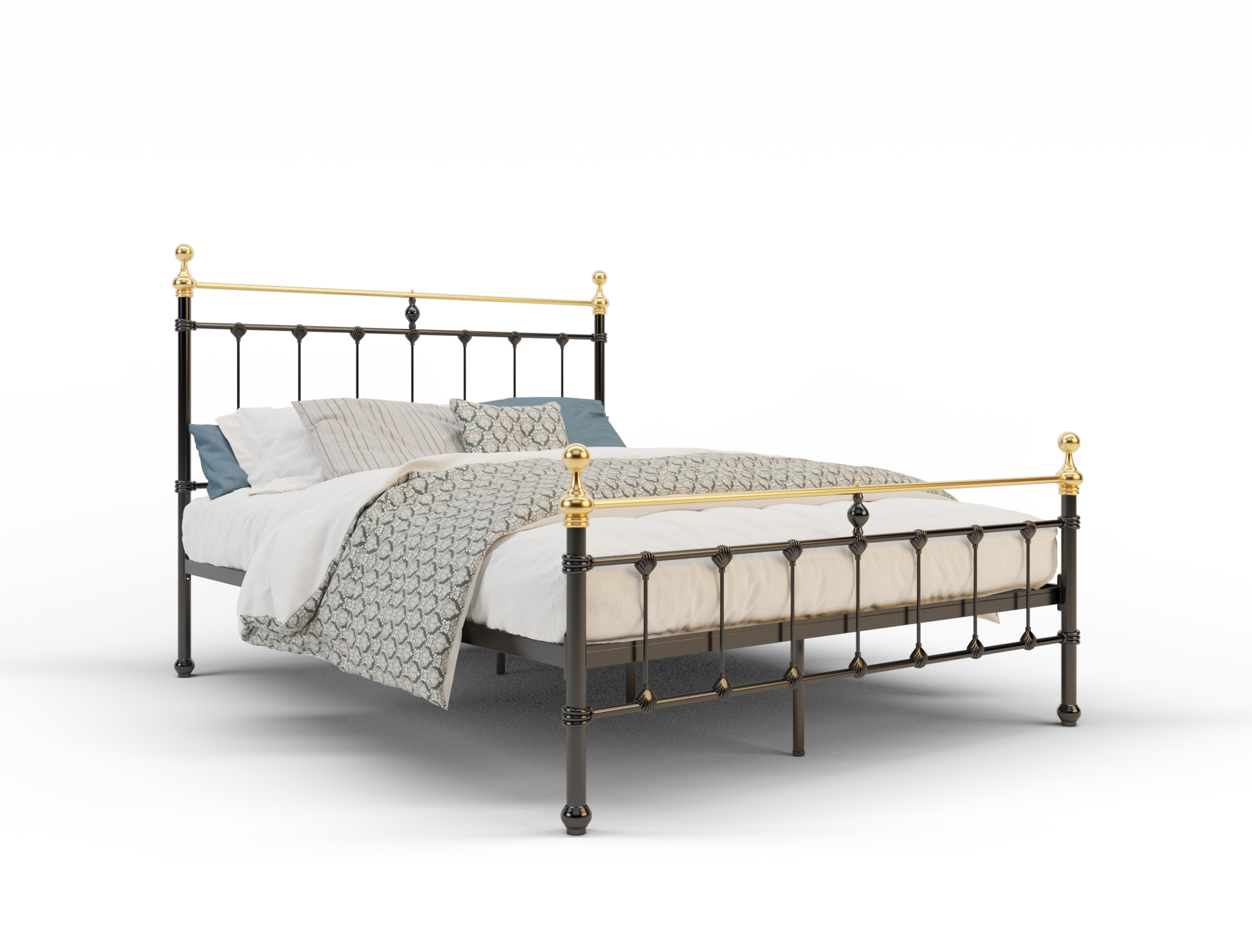 top view of a king bed frame with mattress and pillows in a white background from Isaak