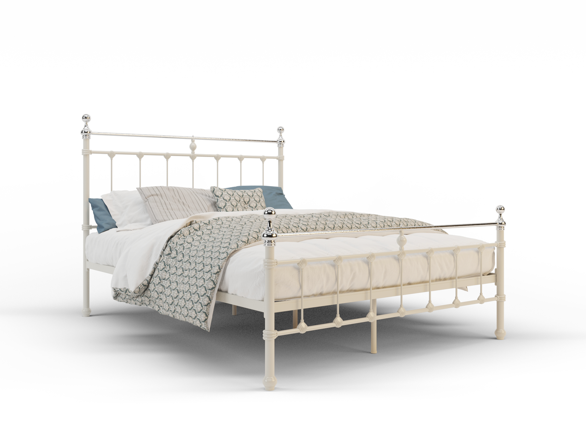 top view of a double bed frame with mattress and pillows in a white background from Isaak