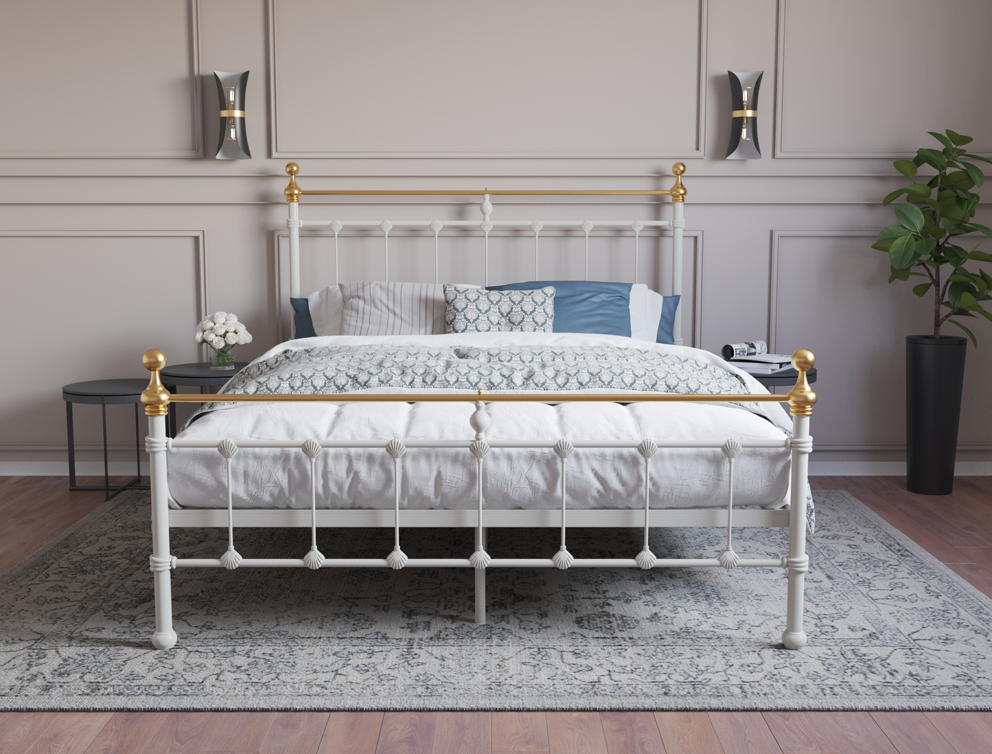 front view of a double bed frame with mattress and pillows in a bedroom from Isaak