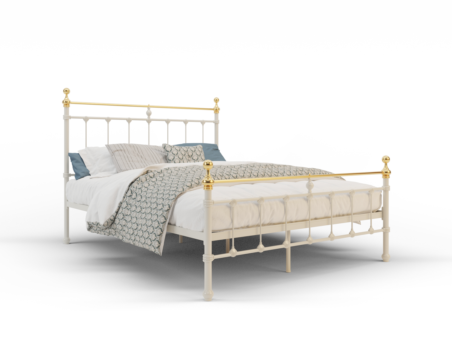 top view of a double bed frame with mattress and pillows in a white background from Isaak