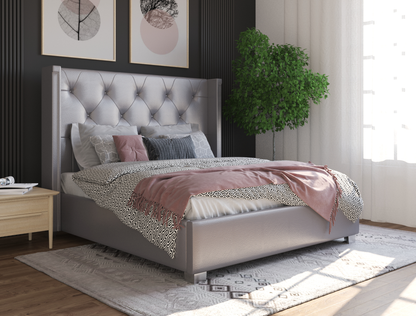 top view of a double bed frame with mattress and pillows in a bedroom from Isaak