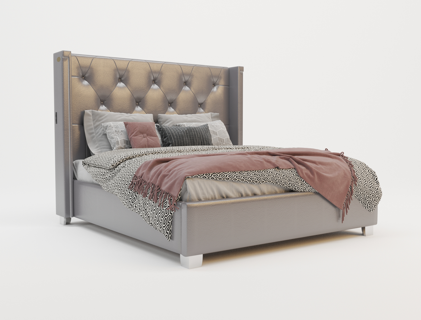 top view of a double bed frame with mattress and pillows in a white background from Isaak