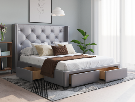 top view of a double bed frame with mattress and pillows in a bedroom from Isaak