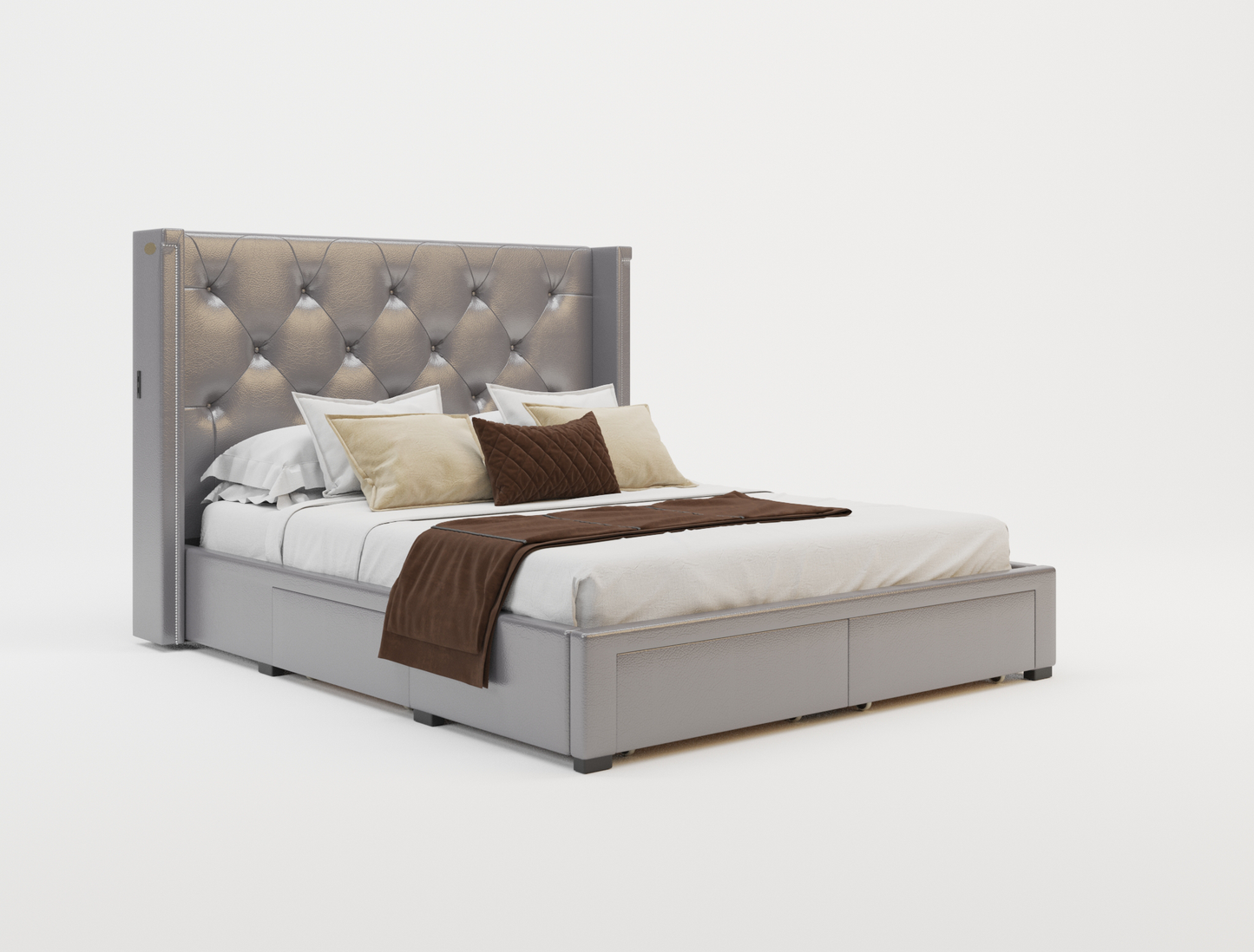 top view of a double bed frame with mattress and pillows in a white background from Isaak 2