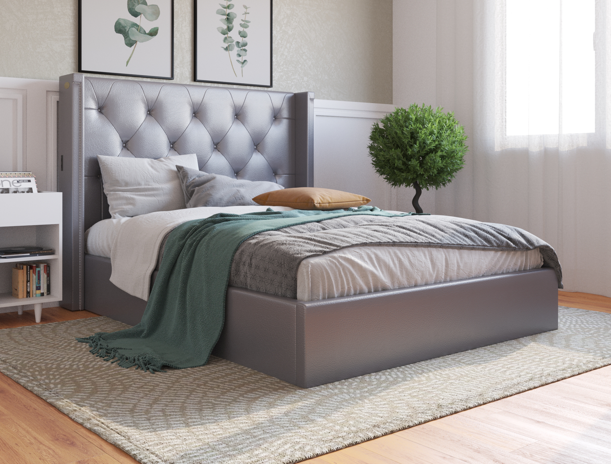 top view of a double bed frame with mattress and pillows in a bedroom from Isaak