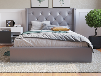 front view of a double bed frame with mattress and pillows in a bedroom from Isaak