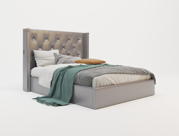 Empress Silver Faux Leather Gas Lift King Bed Frame
