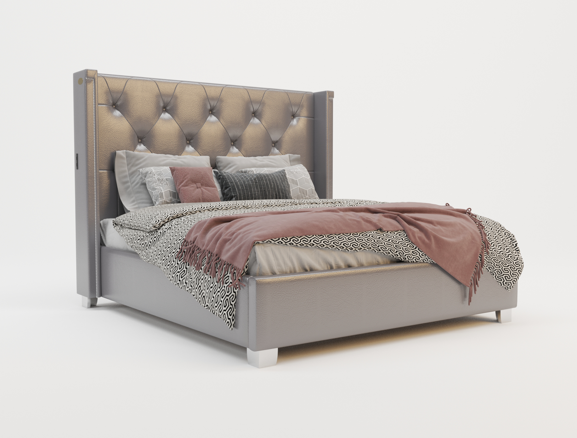 top view of a king bed frame with mattress and pillows in a white background from Isaak