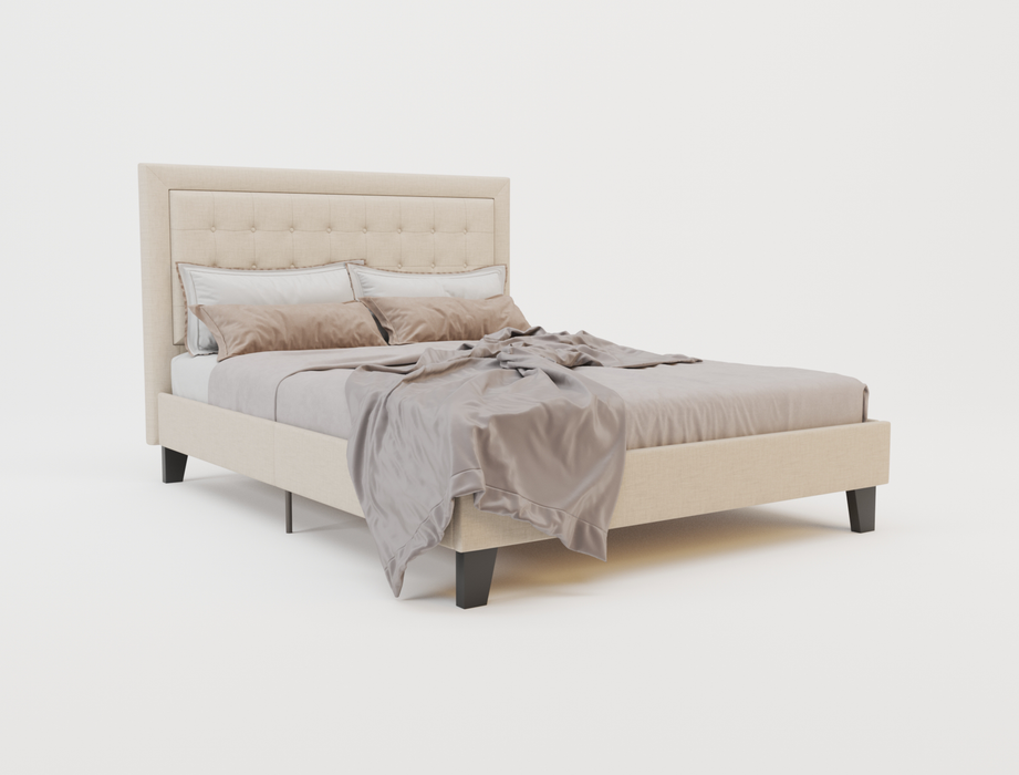 top view of a double bed frame with mattress and pillows in a white background from Isaak