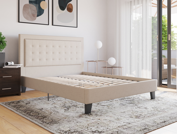 Florence Beige Fabric King Bed Frame