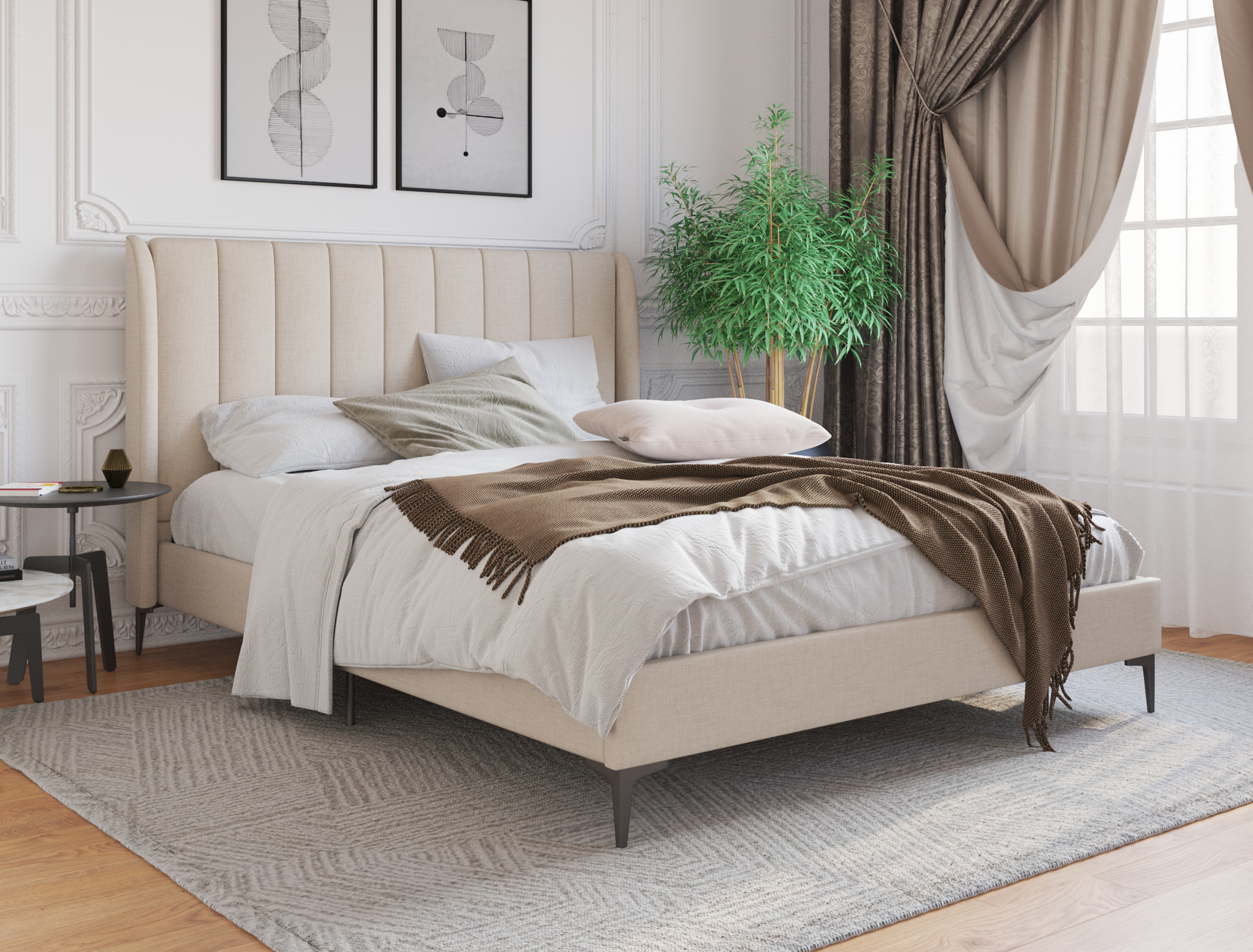 top view of a double bed frame with pillows and mattress in a bedroom from Isaak