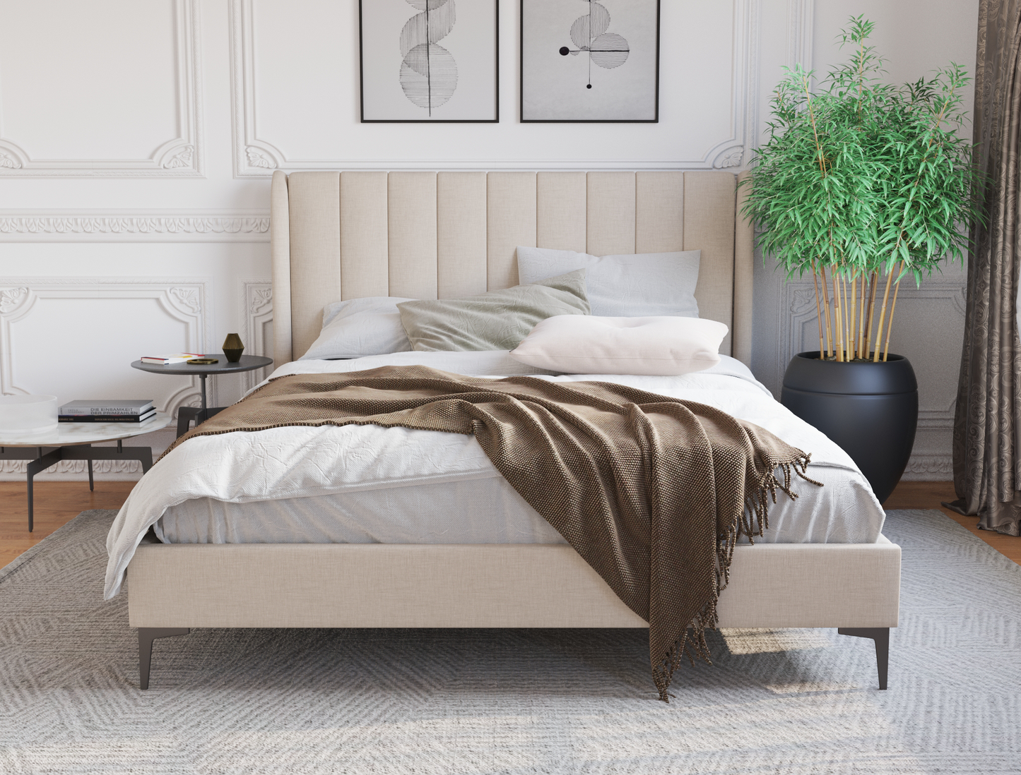 front view of a double bed frame with pillows and mattress in a bedroom from Isaak