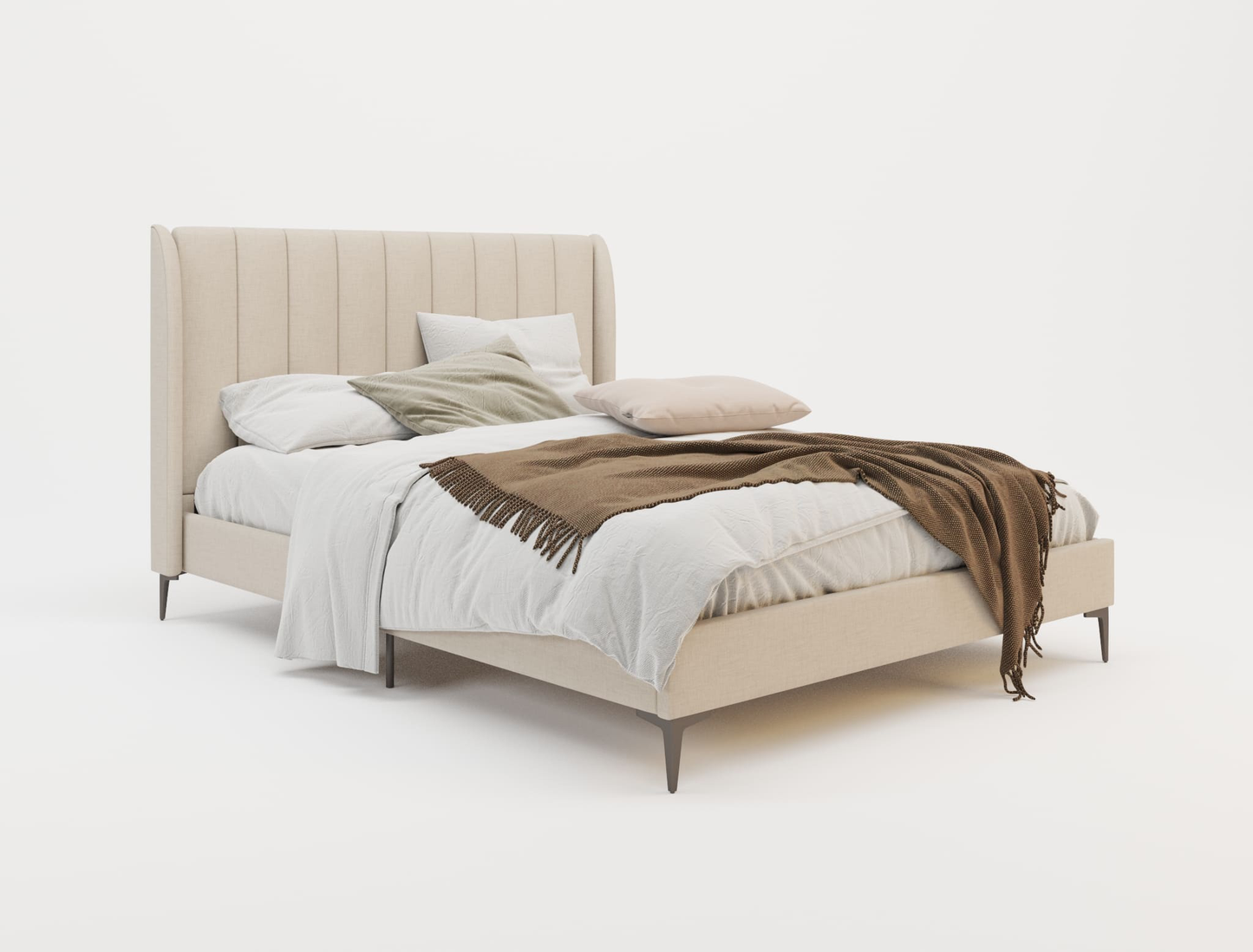 top view of a double bed frame with pillows and mattress in a white background from Isaak