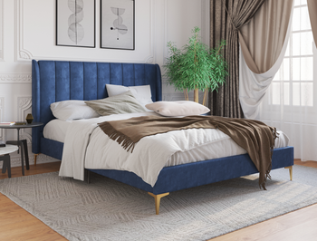 Georgia Blue Velvet Gold Legs Double Bed Frame