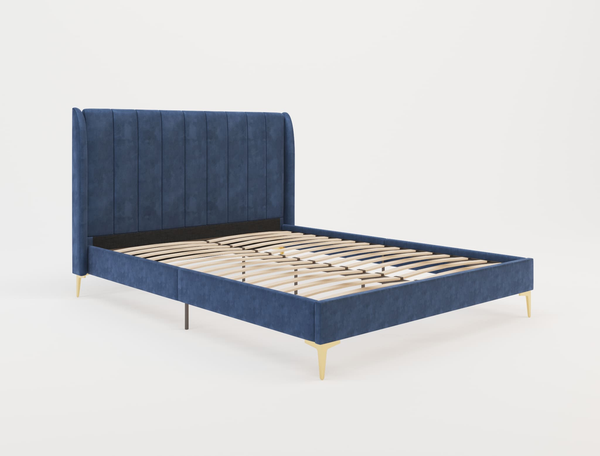 Georgia Blue Velvet Gold Legs Double Bed Frame