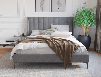 Georgia Grey Velvet Black Legs Double Bed Frame