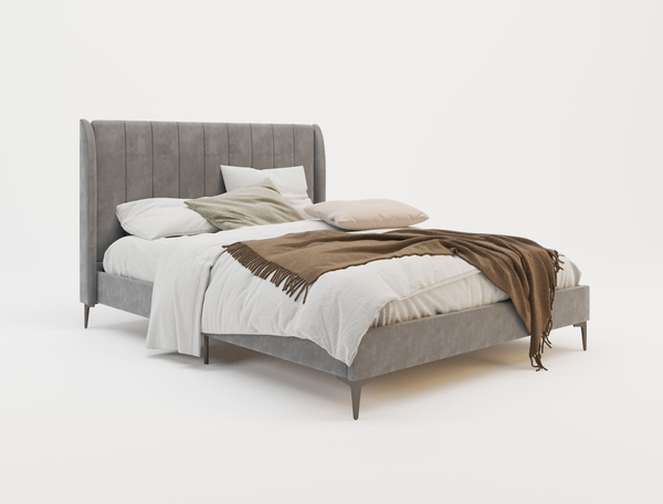 Georgia Grey Velvet Black Legs Queen Bed Frame