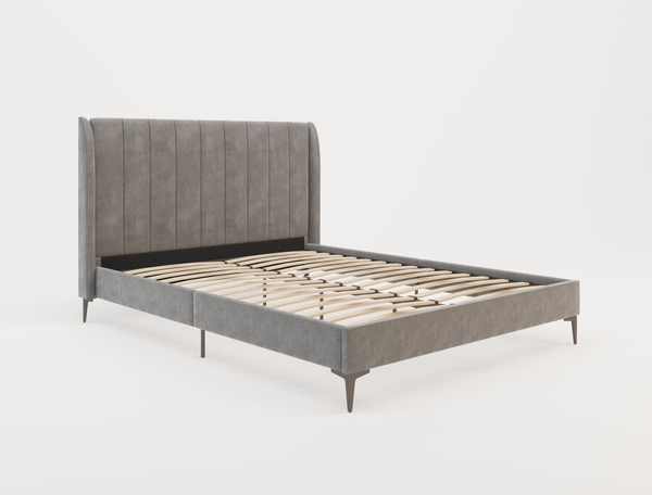 Georgia Grey Velvet Black Legs Queen Bed Frame