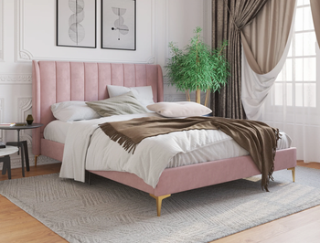 Georgia Pink Velvet Gold Legs Double Bed Frame