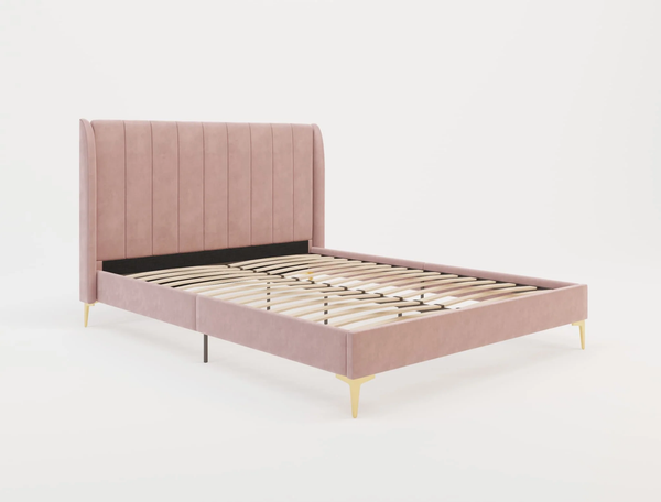 Georgia Pink Velvet Gold Legs King Bed Frame