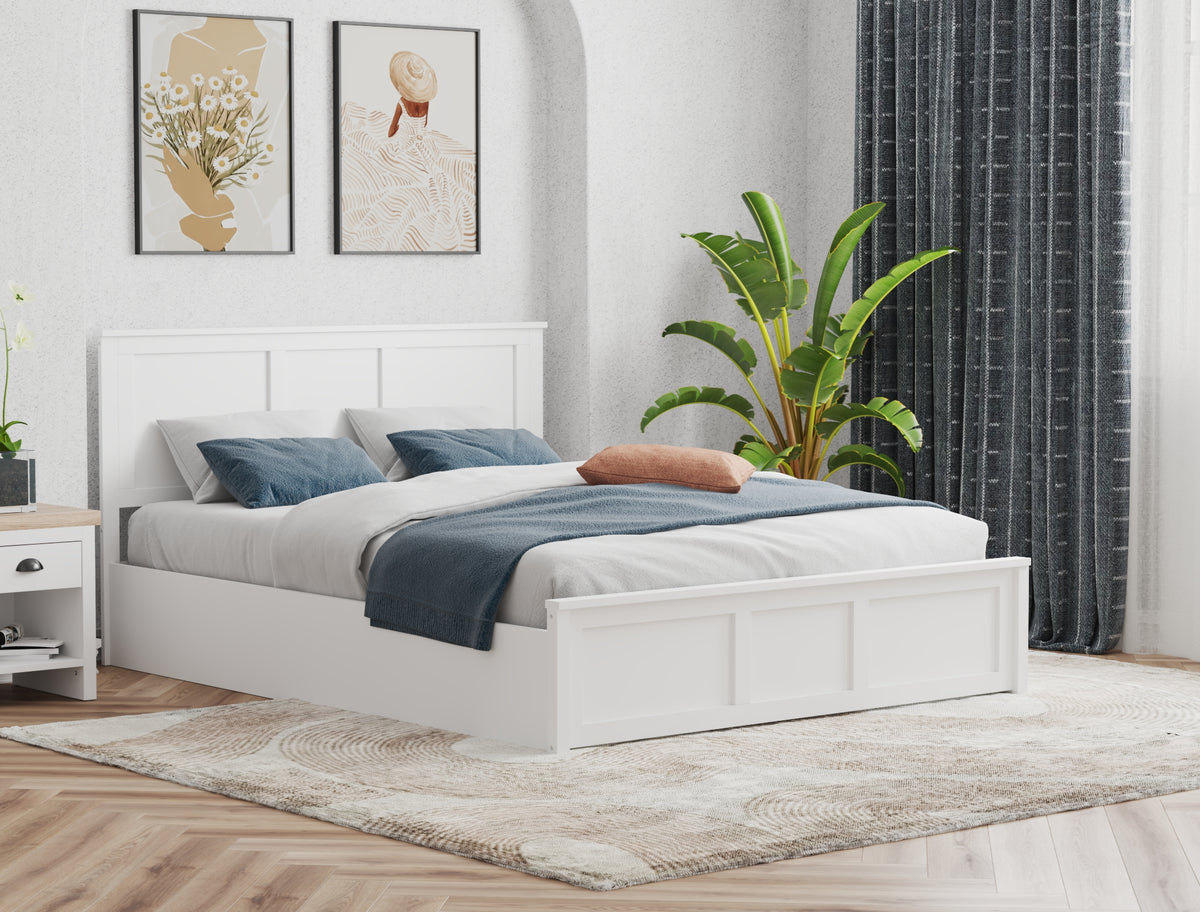 Kiara Wooden White Gas Lift Bed Frame