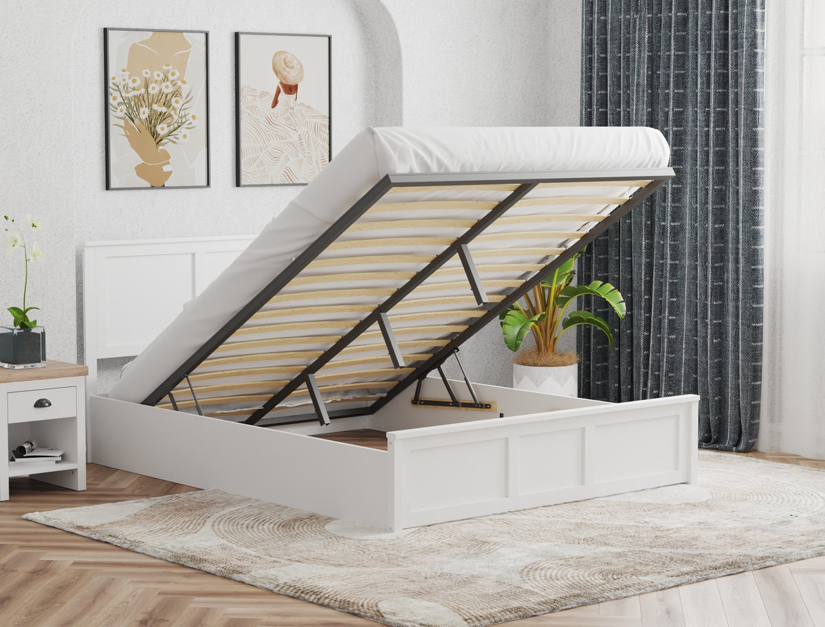 Kiara Wooden White Gas Lift Bed Frame