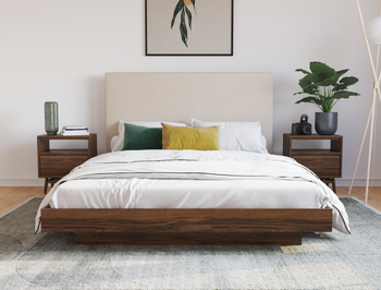 Halona Beige White Oak Walnut King Bed Frame