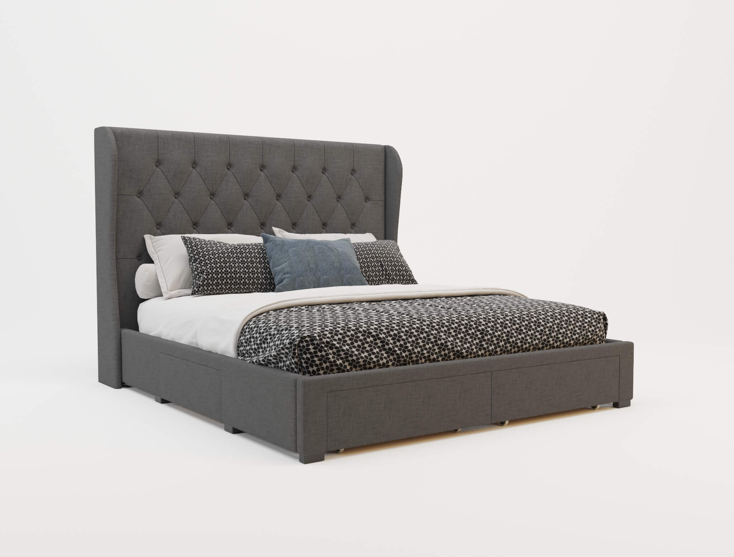 Harlow Charcoal Fabric Drawer Double Bed Frame