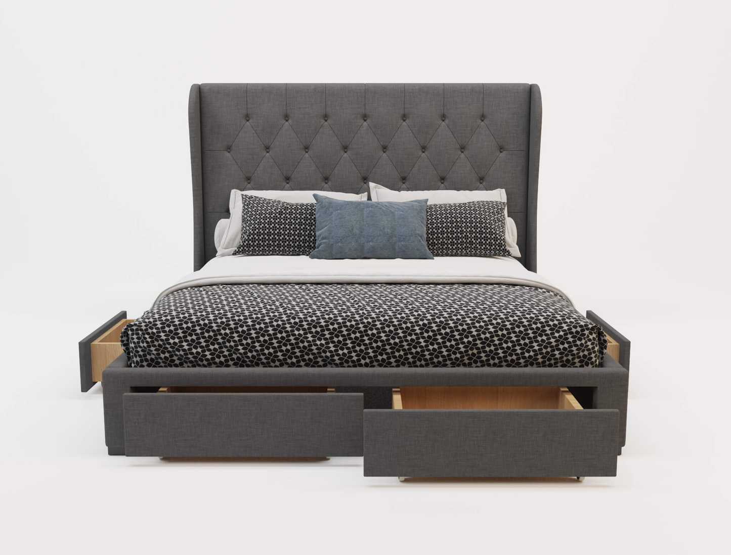 Harlow Charcoal Fabric Drawer Double Bed Frame