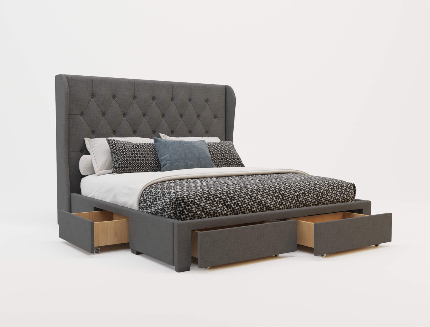 Harlow Charcoal Fabric Drawer King Bed Frame