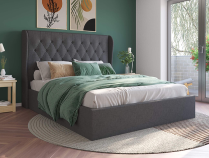 top view of a double bed frame with mattress and pillows in a bedroom from Isaak