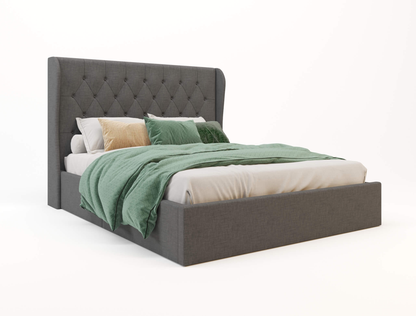 top view of a king bed frame with mattress and pillows in a white background from Isaak