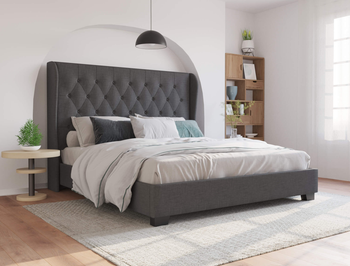 Harlow Charcoal Winged Fabric Double Bed Frame