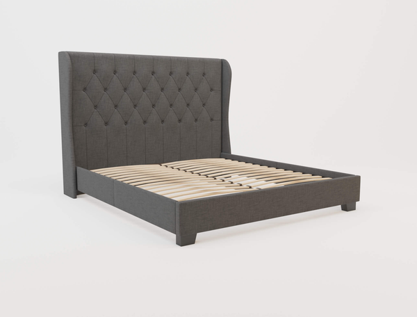 Harlow Charcoal Winged Fabric Double Bed Frame