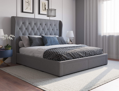 top view of a double bed frame with mattress and pillows in a bedroom from Isaak 2