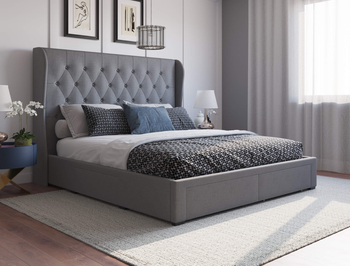 Harlow Grey Drawer Fabric King Bed Frame