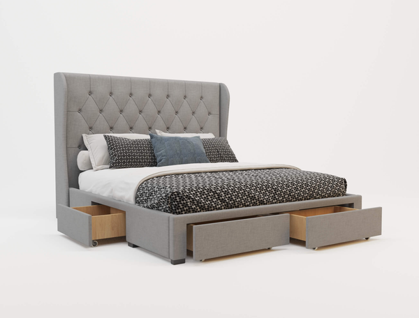 Harlow Grey Drawer Fabric Queen Bed Frame