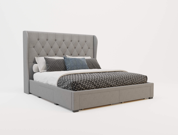 Harlow Grey Drawer Fabric Queen Bed Frame