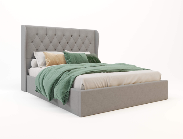 Harlow Grey Fabric Gas Lift Queen Bed Frame