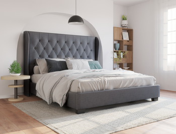 Harlow Grey Winged Fabric Double Bed Frame