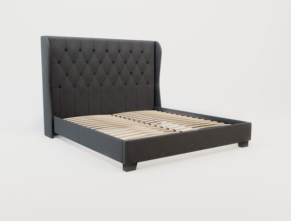 Harlow Grey Winged Fabric Queen Bed Frame