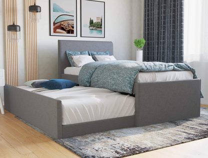 top view of a king single bed frame with mattress and pillows in a bedroom from Isaak