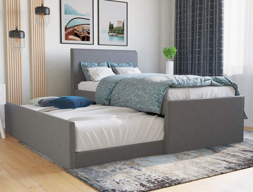 Hazel Grey Fabric Trundle King Single Bed Frame
