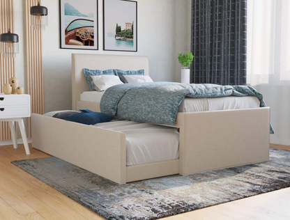 top view of a king single bed frame with mattress and pillows in a bedroom from Isaak