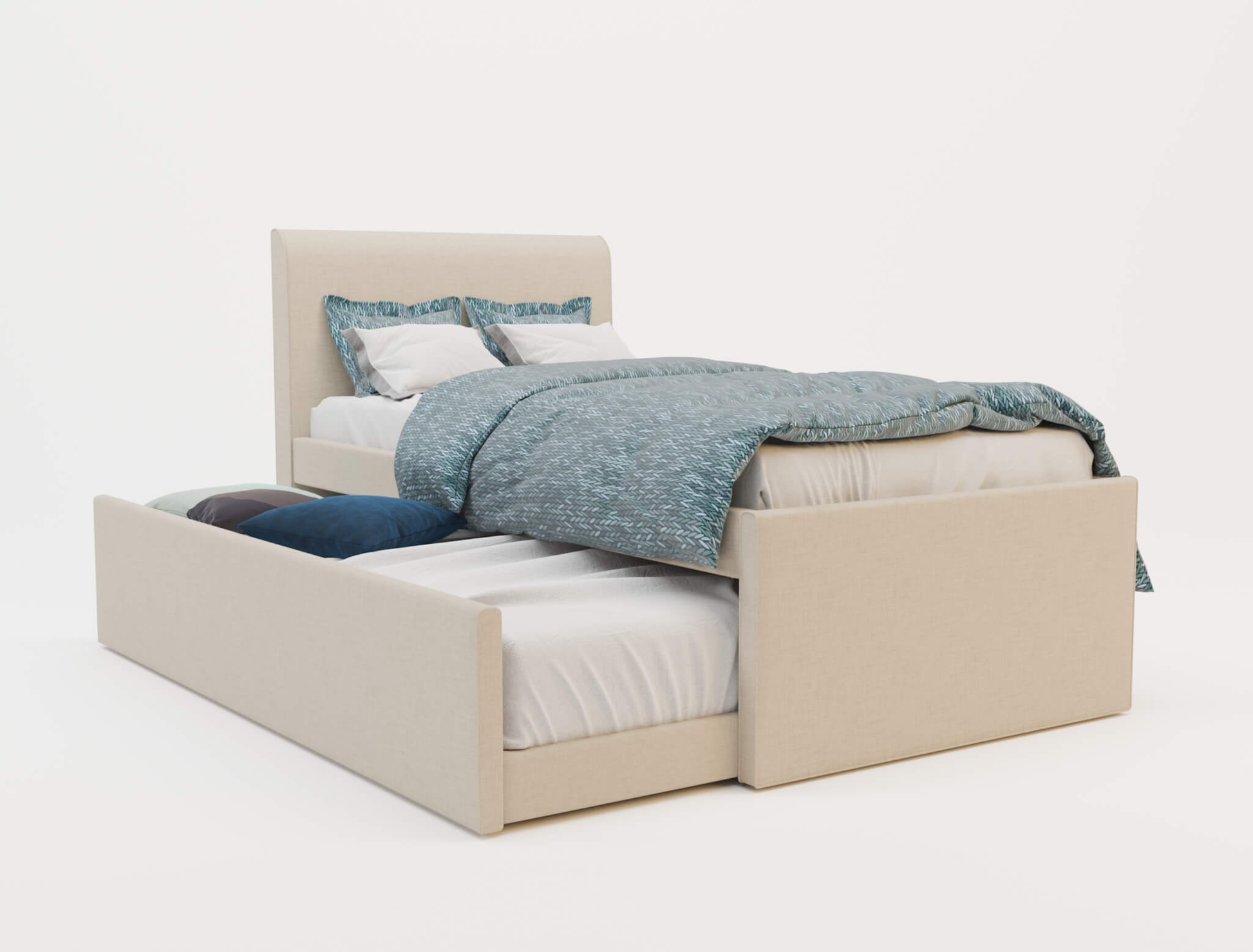 top view of a king single bed frame with mattress and pillows in a white background from Isaak