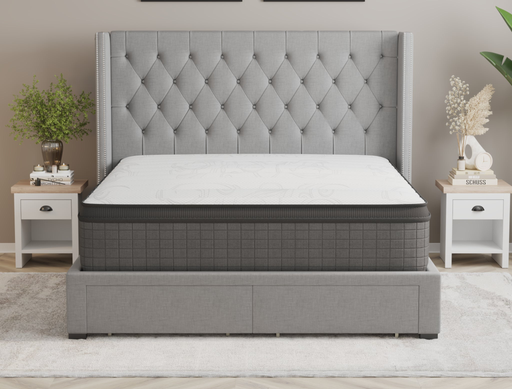 front view of a double mattress on a bed frame in a bedroom from Isaak