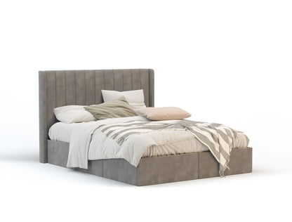 Tulawie Beige Grey Velvet Drawer Bed Frame