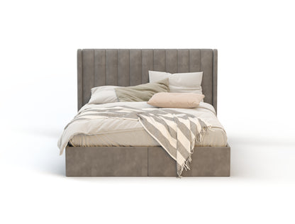 Tulawie Beige Grey Velvet Drawer Bed Frame